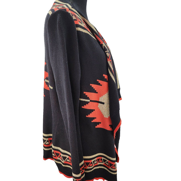 Hooked Up by IOT Sweater Women MEDIUM Cardigan Black Aztec Southwestern Boho - Picture 6 of 14